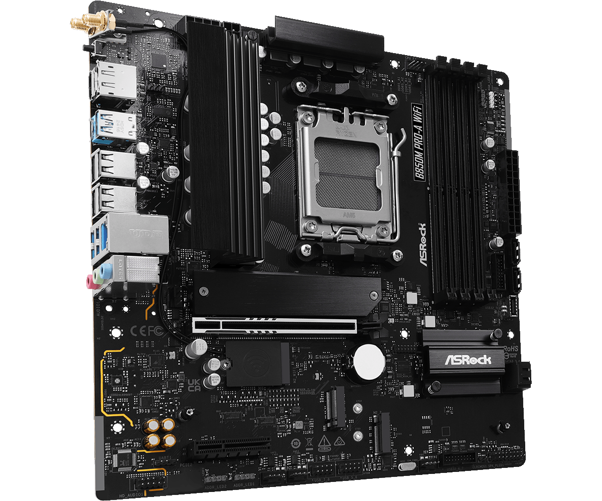 Материнская плата Asrock B850M PRO-A WIFI Socket AM5 AMD B850 4xDDR5 mATX AC`97 8ch(7.1) 2.5Gg RAID+HDMI+DP