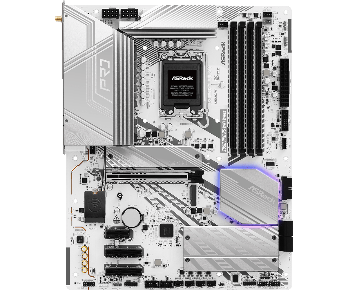 Материнская плата ASRock LGA 1851 Intel Z890 Z890 Pro RS WiFi White