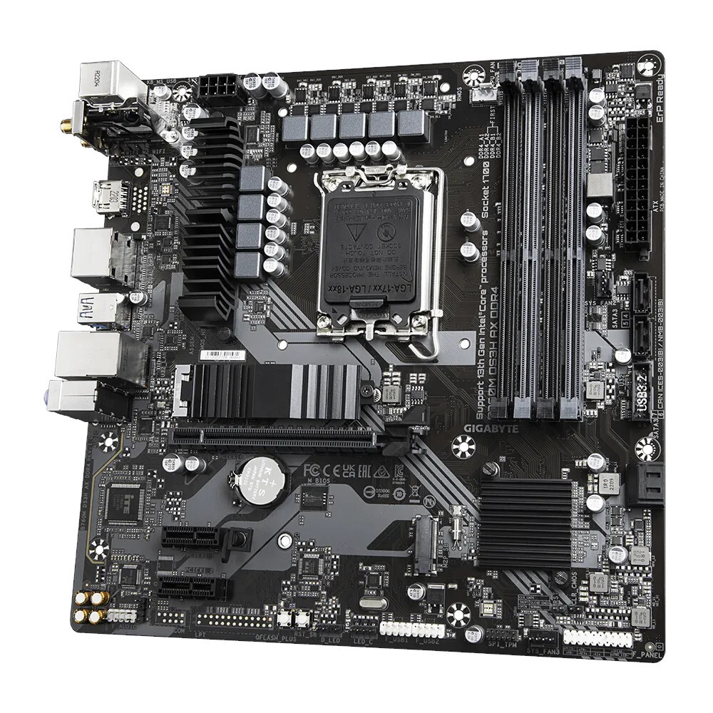 Материнская плата/ MB GIGABYTE INTEL B760 s1700, 4xDDR4(128GB), HDMI 2.0/2xDP, 1xPCIe 4.0x16, 2xPCIe 3.0, 1xLAN (2.5GbE), Wi-Fi, BT, 4xSATA 6Gb/s, 2xM.2, 1xUSB-C, 3xUSB 3.2, 2xUSB 2.0, mATX