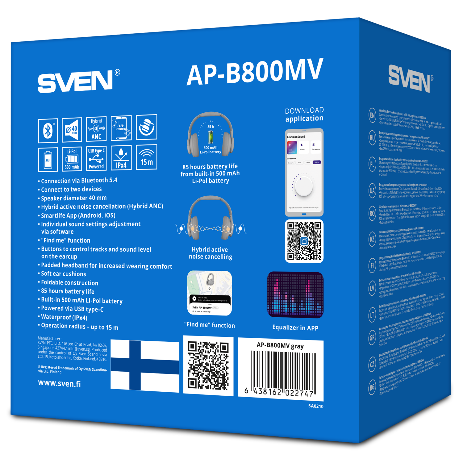 Bluetooth-гарнитура SVEN AP-B800MV, цвет серый