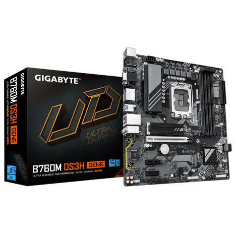 Материнская плата Gigabyte B760M DS3H GEN5 Soc-1700 Intel B760 4xDDR5 mATX AC`97 8ch(7.1) 2.5Gg RAID+VGA+HDMI+DP