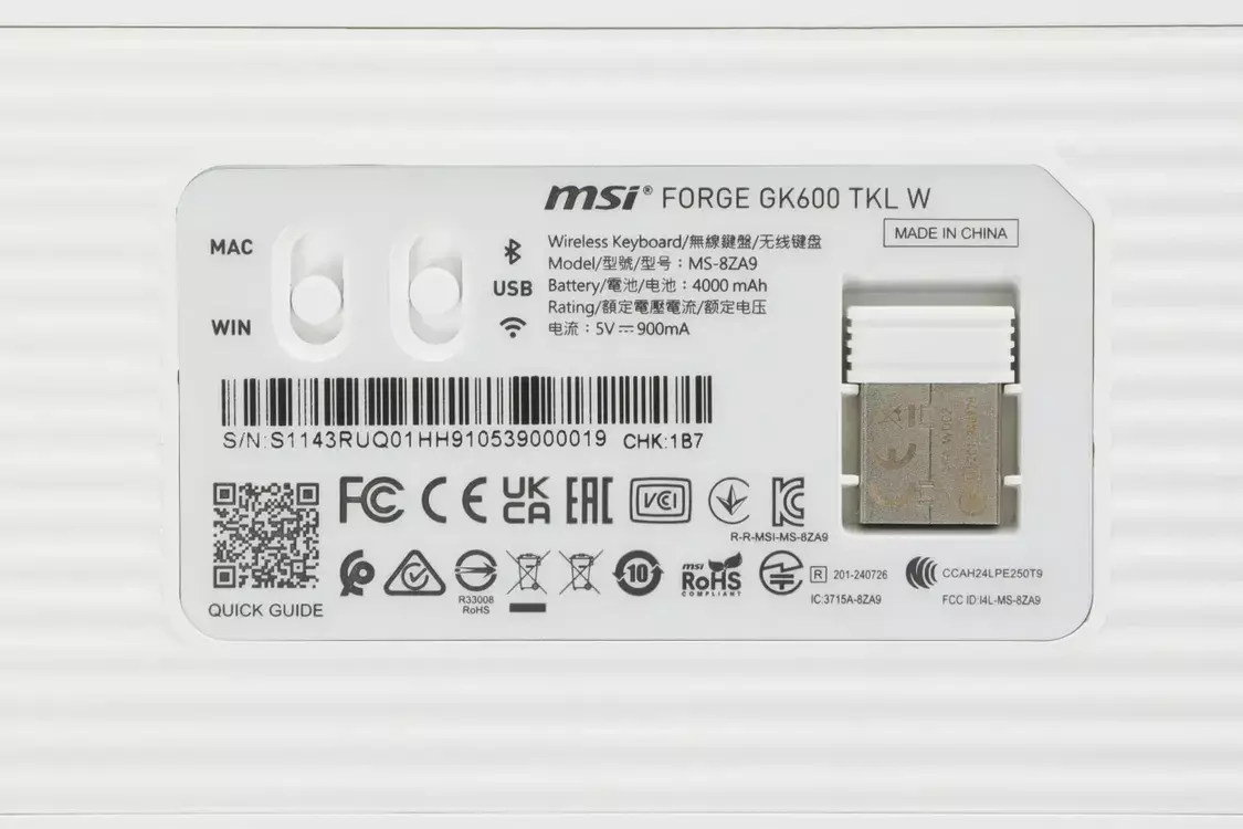 Клавиатура MSI FORGE GK600 TKL WIRELESS VIOLET S11-43RUQ01-HH9, цвет белый