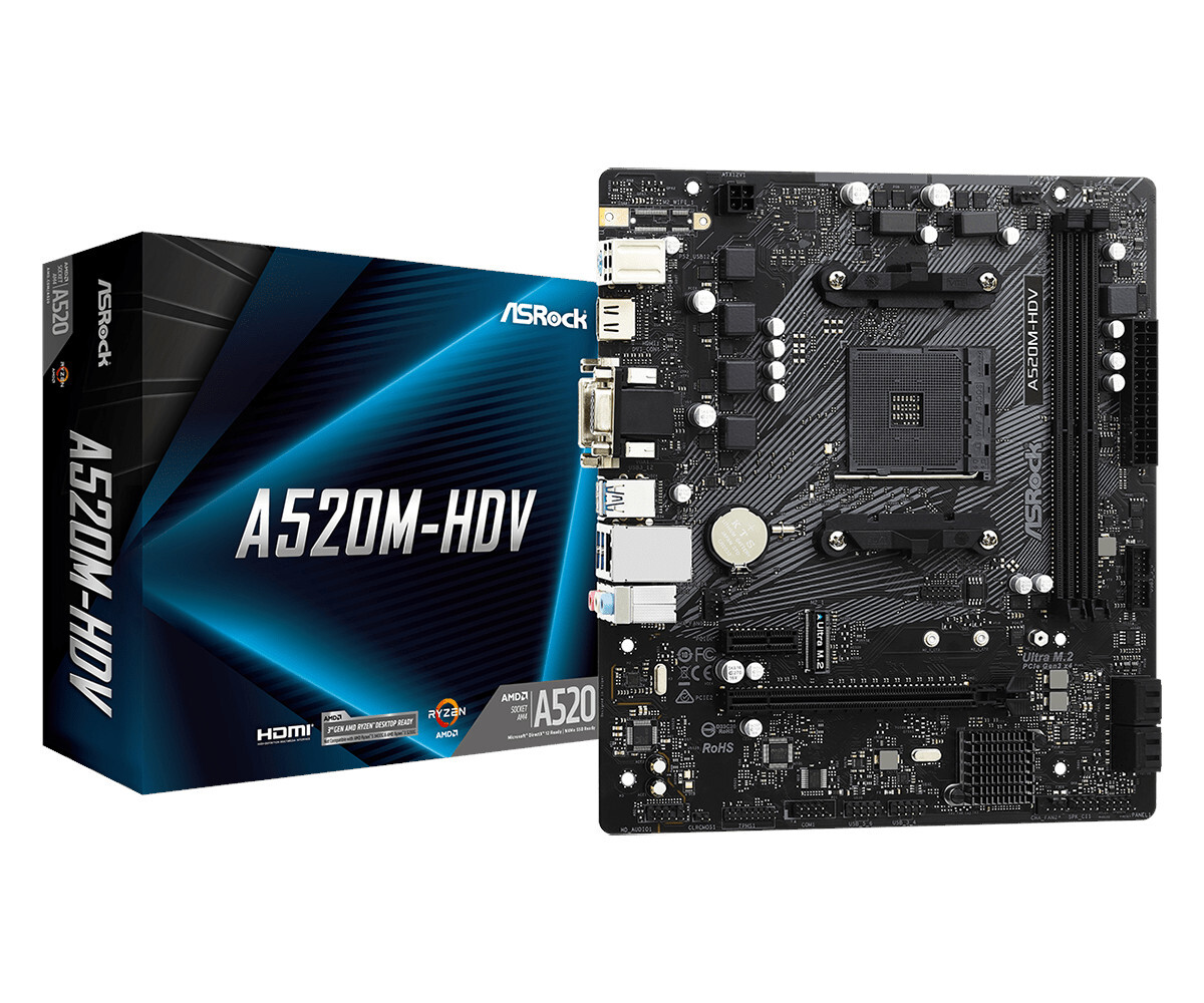 Материнская плата ASRock AM4 AMD A520 A520M-HDV