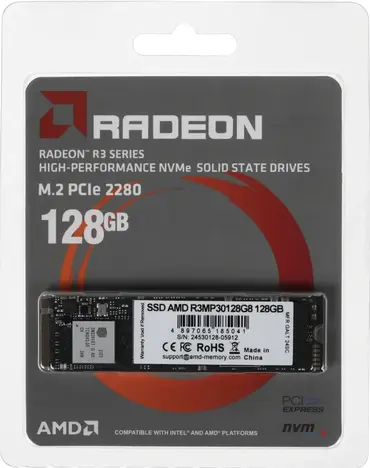 Внутренний твердотельный накопитель AMD M.2 2280, PCIe 3.0 x4, NVMe 128GB R3MP30128G8