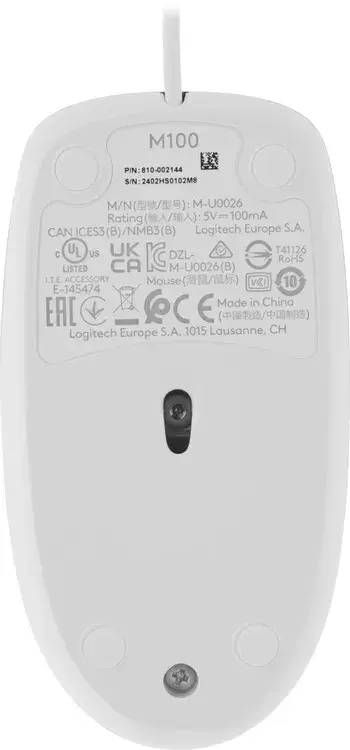 Мышь Logitech M100 910-006764, цвет белый