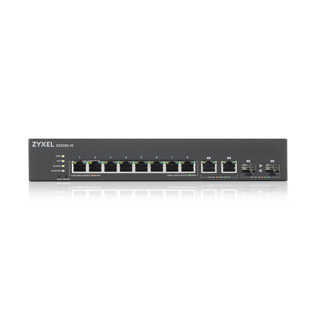 ZYXEL NebulaFlex Pro GS2220-10 Hybrid L2 Switch, rack 19 ", 8xGE, 2xCombo (SFP / RJ-45), silent, standalone / cloud management