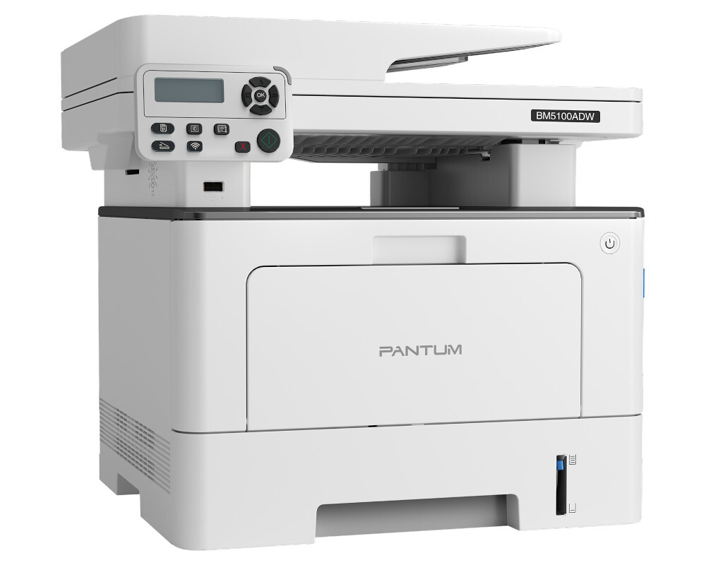 Pantum BM5100ADW, P/C/S, Mono laser, A4, 40 ppm (max 100000 p/mon), 1.2 GHz, 1200x1200 dpi, 512 MB RAM, Duplex, DADF50, paper tray 250 pages, USB, LAN, WiFi, start. cartridge 3000 pages