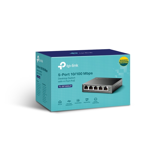

8-port 10/100 Mbps unmanaged switch with 4 PoE ports, metal case, desktop installation, PoE budget-41w.