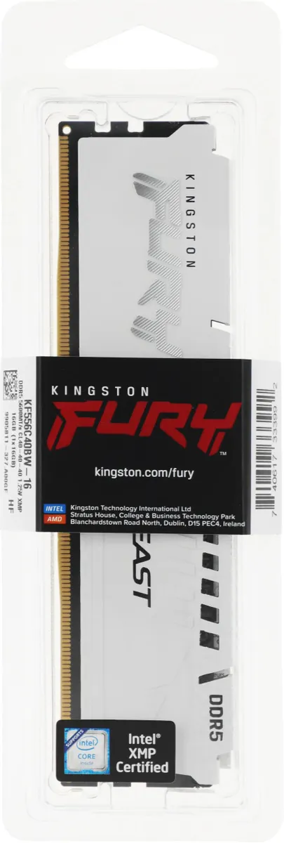 Оперативная память Kingston FURY Beast White XMP 16GB 5600MT/s DDR5 CL40, KF556C40BW-16, RTL