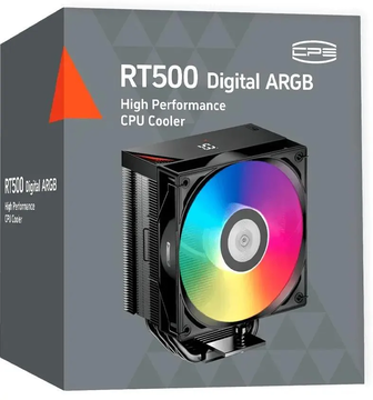 Кулер для процессора/ PCCooler RT500  Digital ARGB BK (240W, 4-pin PWM, LED temp., 152mm, Al/Cu, 5x6mm, ARGB, 1x120mm, 73.32CFM, 34.9dBA, 2200RPM, S: 1851/1700/1200/115X, AM5/AM4, black)