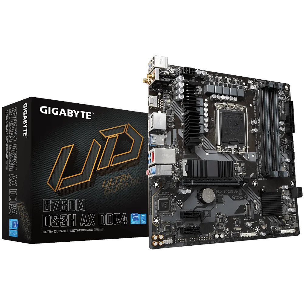 Материнская плата/ MB GIGABYTE INTEL B760 s1700, 4xDDR4(128GB), HDMI 2.0/2xDP, 1xPCIe 4.0x16, 2xPCIe 3.0, 1xLAN (2.5GbE), Wi-Fi, BT, 4xSATA 6Gb/s, 2xM.2, 1xUSB-C, 3xUSB 3.2, 2xUSB 2.0, mATX