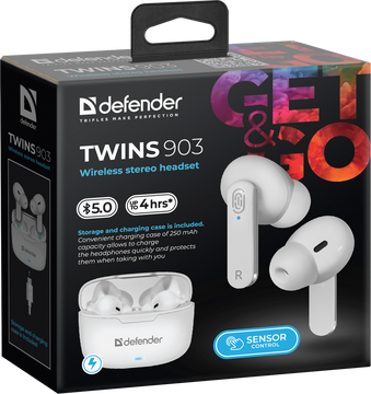 Bluetooth-гарнитура Defender Twins 903, цвет белый