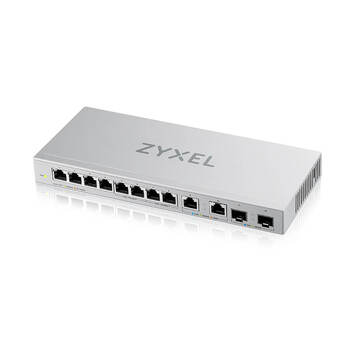 ​8-Port Gigabit Unmanaged Switch with 2-Port 2.5G/2-Port SFP+​ Коммутатор Zyxel XGS1010-12, 8xGE, 2x1/2,5GE, 2xSFP+, настольный, бесшумный