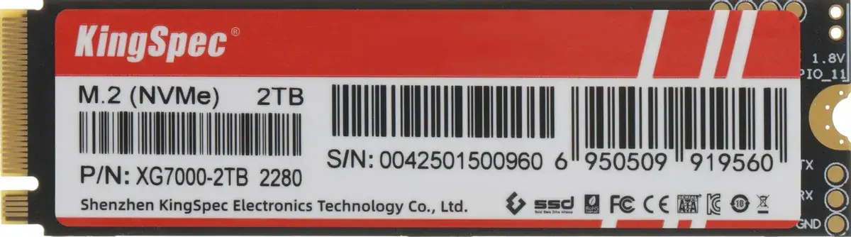 Внутренний твердотельный накопитель KINGSPEC XG7000 PCIe 4.0 x4, M.2 2280, NVMe 2 TB