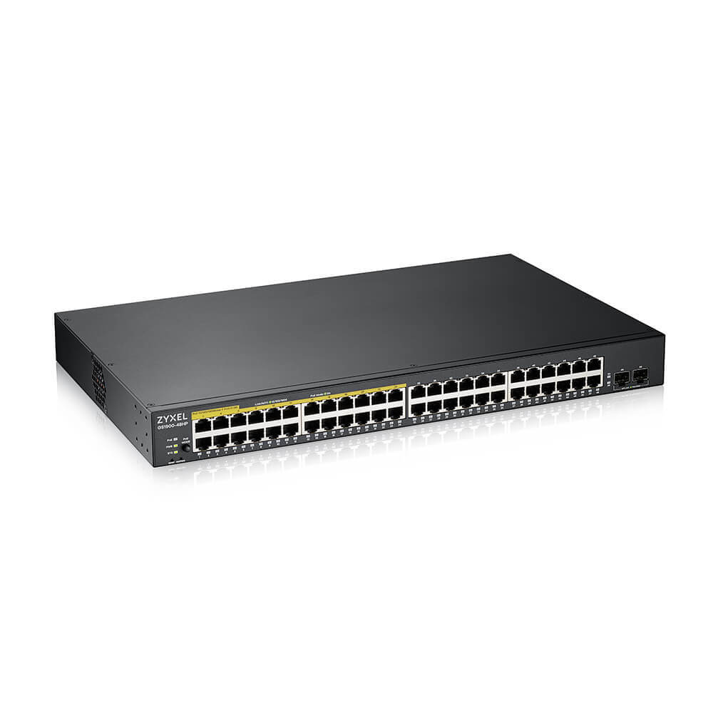 Zyxel GS1900-48HPv2 Smart L2 PoE + switch, rack 19 ", 48xGE (24xPoE +), 2xSFP, PoE budget 170 W