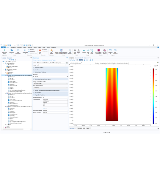 Модуль «Электрохимические аккумуляторы» для программы COMSOL Multiphysics®