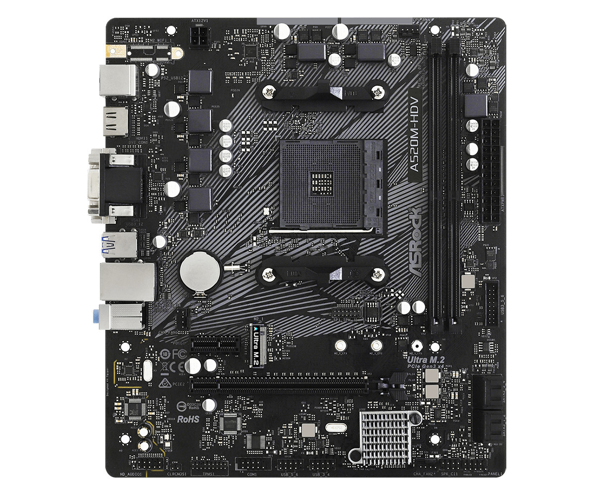Материнская плата ASRock AM4 AMD A520 A520M-HDV