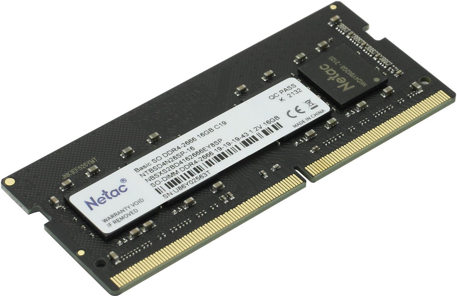 Оперативная память Netac DDR4  16GB, NTBSD4N26SP-16, RTL