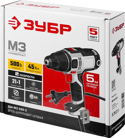 Безударная дрель-шуруповерт ЗУБР ДШ-М3-500-2