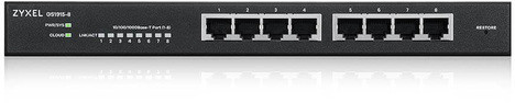 Гибридный Smart L2 коммутатор Zyxel NebulaFlex GS1915-8, 8xGE, бесшумный (без вентилятора), автономное/облачное управление