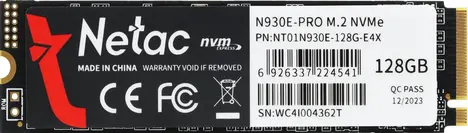 Внутренний твердотельный накопитель Netac N930E Pro PCIe 3.0 x4 M.2 2280, NVMe 128GB