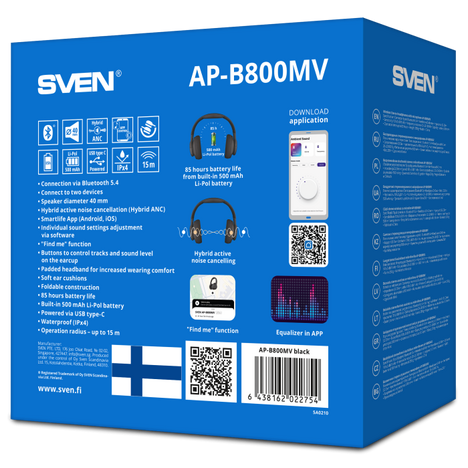 Bluetooth-гарнитура SVEN AP-B800MV, цвет черный