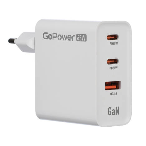 Зарядное устройство GoPower 1USB+2Type-C 65W QC3.0 GaN