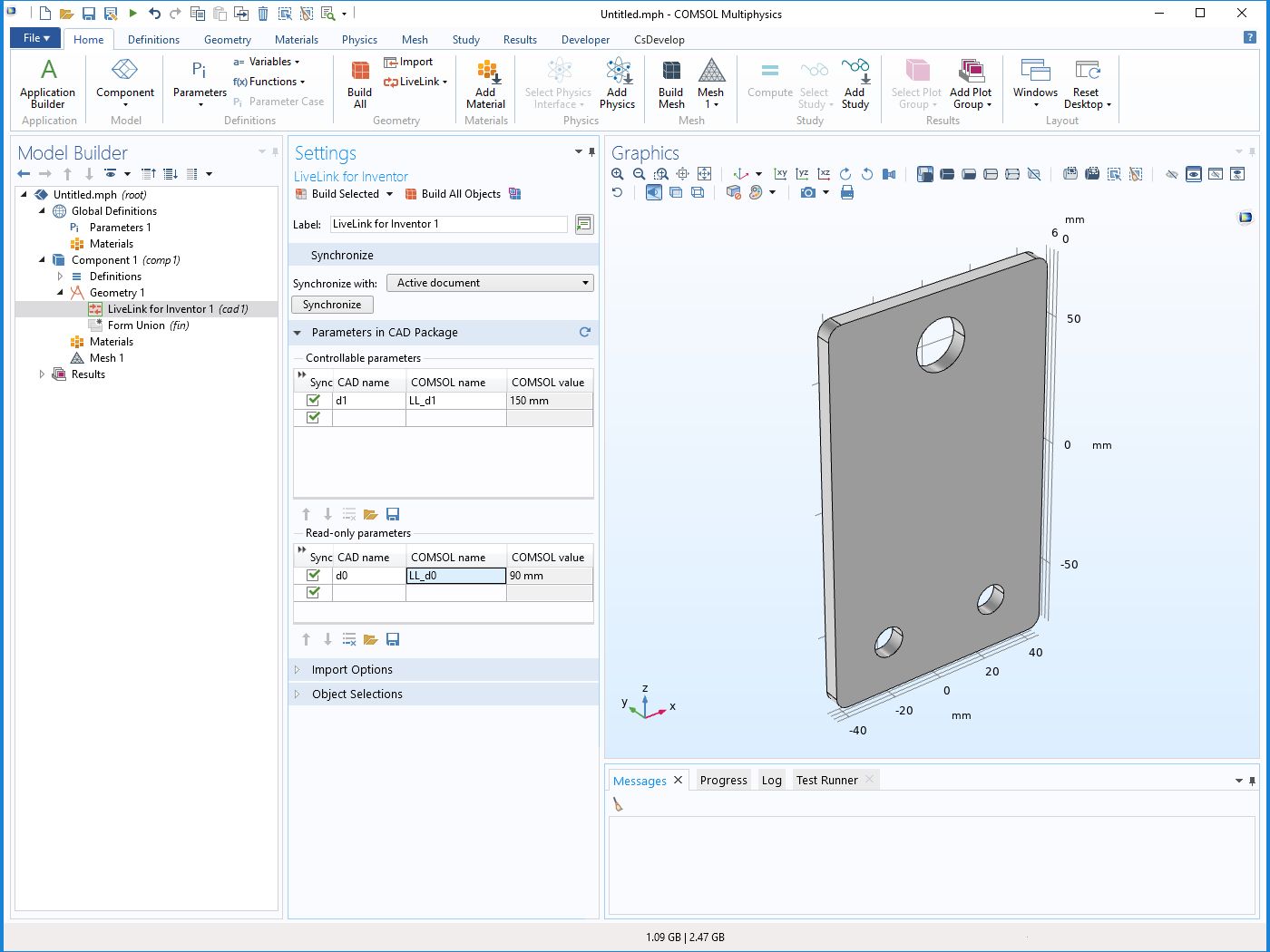 Модуль «LiveLink™ for Inventor®» для программы COMSOL Multiphysics®