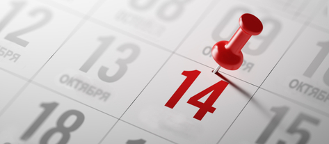 Изображение. Календарь с выделенной датой 14 октября, отмеченной красной кнопкой.