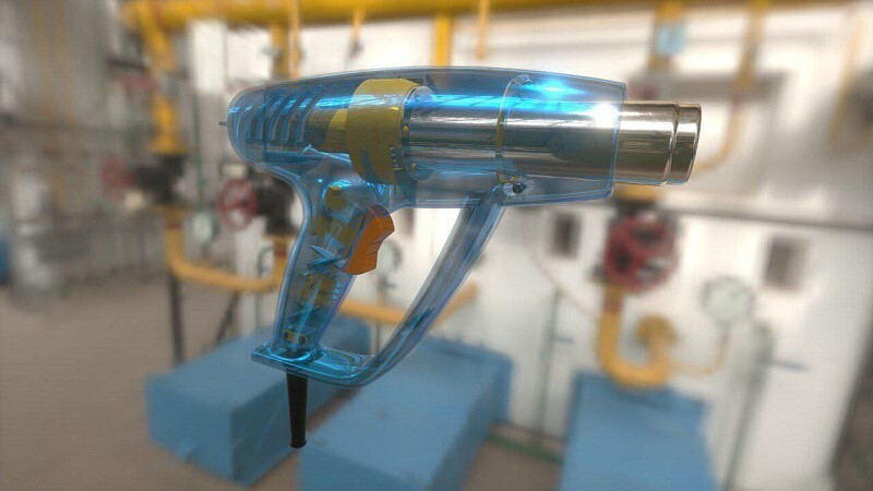 Изображение. КОМПАС-3D v24. Фотореалистика. Модель фена на размытом фоне