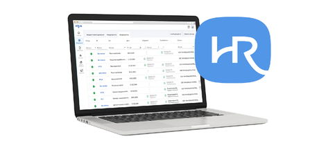 Изображение. Ноутбук с открытой программной и лого HRlink