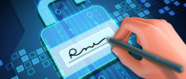 Изображение. Электронная подпись на цифровом фоне с изображением замка