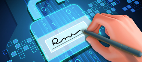 Изображение. Электронная подпись на цифровом фоне с изображением замка