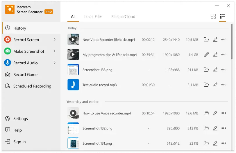 Интерфейс программы Icecream Screen Recorder