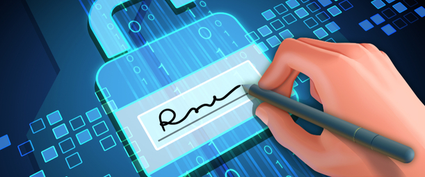 Изображение. Электронная подпись на цифровом фоне с изображением замка